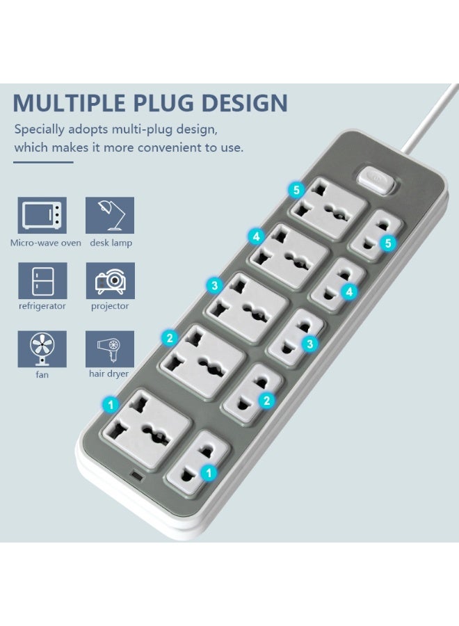 فكسر لوحة تمديد متعددة المقابس من FIXER بطول 5 أمتار - 10 مقابس عالمية مع مفتاح تشغيل، وحماية من زيادة التيار، وسلك طويل للمنزل والمكتب والأجهزة المنزلية - Image 5